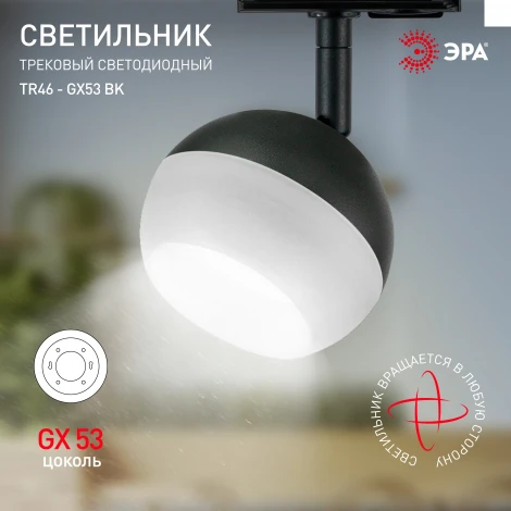 Трековый светильник ЭРА TR46 - GX53 BK (220V, шар)