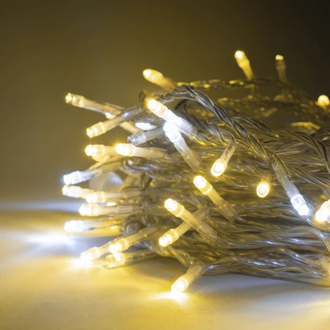 Гирлянда Нить 10м тепло-белая с мерцанием белого диода 220В, 100 LED, провод прозрачный ПВХ, IP54 Laitcom PST100BLW-10-2WW