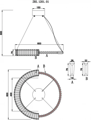 Подвесной светильник Zortes Moi ZRS.1201.01 (LED, 220V, хрусталь, пульт управления, на тросе, IP21)