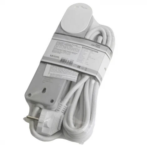 Сетевой фильтр 3-х местный с заземлением 5 метров (белый) Stekker Optima 50088