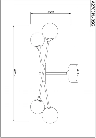 Потолочная люстра на штанге Arte Lamp Marco A2703PL-8SG (220V, шарики, молекулы)