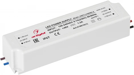 Блок питания ARPV-LV48060-A (48V, 1.3A, 60W) (Arlight, IP67 Пластик, 3 года) 019010(1)