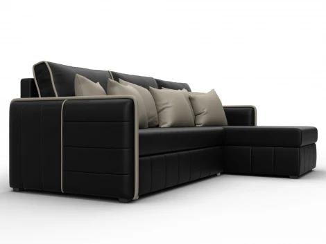 Диван угловой Лига-078 угол универсальный (ДСП/Пластик/Экокожа/Черный,Бежевый) Лига Диванов 130984