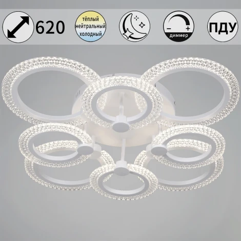 Потолочная люстра светодиодная на штанге с пультом с регулировкой цветовой температуры, яркости и ночным режимом Reluce 68090-0.3-4+4 WH