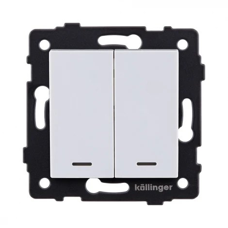 Выключатель 2-клавишный 10А/250В с LED подсветкой, белый Kollinger REA-S-008WH для Aspekt, Eleganz, Reflex