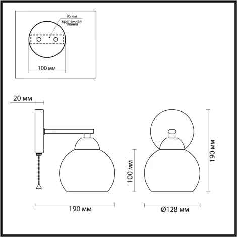 Бра с выкл. Rowan 4595/1W черный, бронза E27 40W
