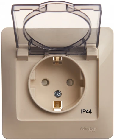 Розетка встраиваемая с заземлением, шторками и крышкой (бежевый) IP44 Systeme Electric Glossa GSL000248
