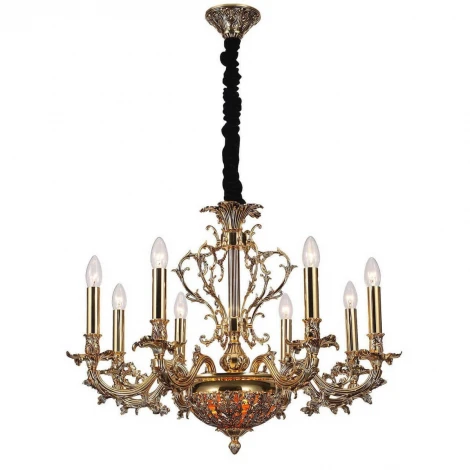 Подвесная люстра Lucia Tucci Firenze 1780.8.2 antique gold (220V, на цепи, подсвечник, свеча, листья, ветки)