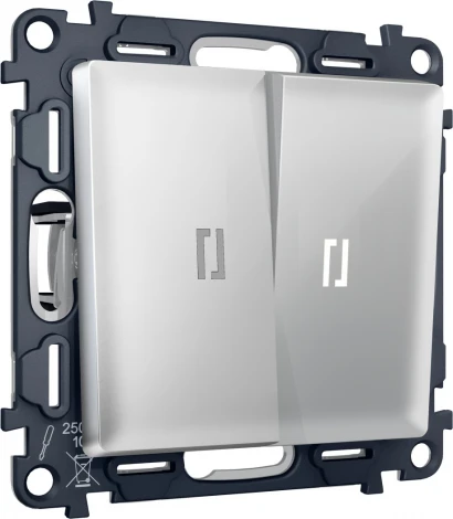 Комплект механизма Ambrella Volt 2-клавишного проходного выключателя с подсветкой 5600K ALFA MA404035 Серебро глянец QUANT