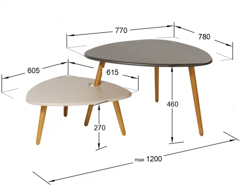 Стол журнальный Стилгрей серый лен/бежевый лен/дуб светлый от фабрики Mebelik