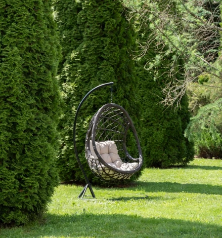 "Венеция" подвесное кресло-кокон из искусственного ротанга, цвет бронзовый с бежевой подушкой 4SIS арт.УТ-00006751