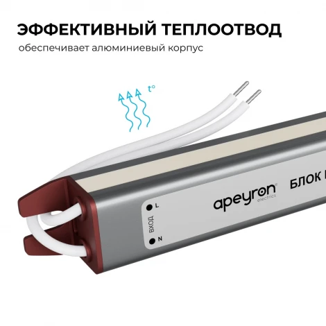 Блок питания 12В, 24Вт, 200-264В, 2А, IP67, алюм. ультратонкий, серебро Apeyron 03-179