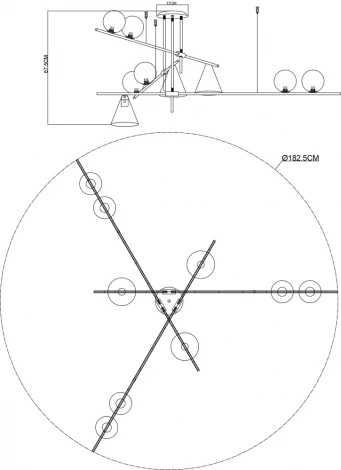 Потолочная люстра на штанге Arte Lamp Jacob A7029PL-9BK (220V, на тросе, шарики, асимметрия)