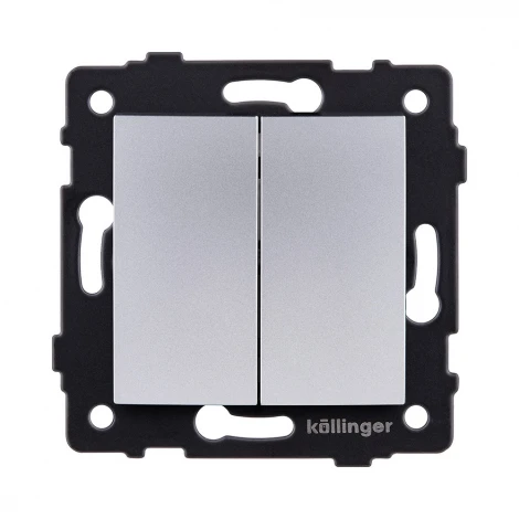 Выключатель 2-клавишный проходной 10А/250В изогнутый, серый Kollinger REA-R-009GY для Aspekt, Eleganz, Reflex
