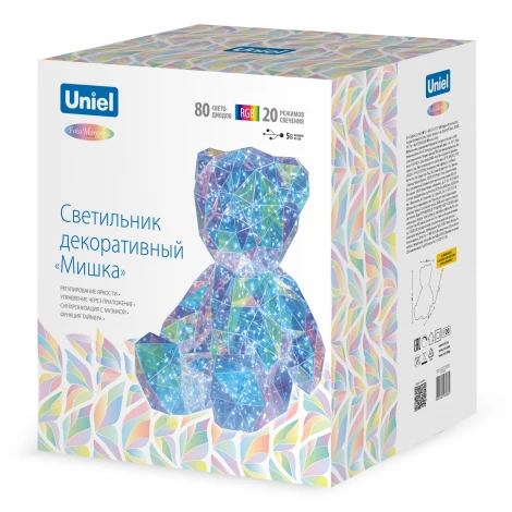 Светильник декоративный «Мишка», с USB проводом. 80 светодиодов, RGB свет, цвет корпуса радужный Uniel ULD-R504 USB/RGB BEAR