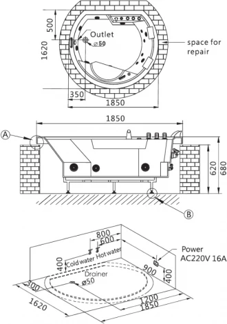 Акриловая ванна Gemy G9053 K