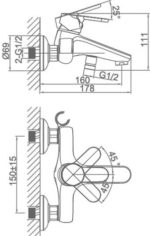 Смеситель D&K Marx Rhein DA1393201 для ванны с душем