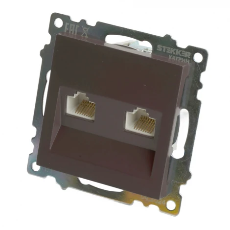 Розетка Ethernet RJ-45 двойная (шоколад) Stekker Катрин 50006