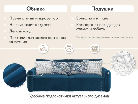 Диван прямой синий D1 Портленд AAA4153003 Premier 21