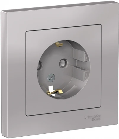 Розетка встраиваемая с заземлением и шторками (алюминий) Systeme Electric AtlasDesign ATN000344