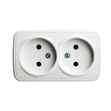 Розетка накладная двойная без заземления (белый) Stekker Basic 50075