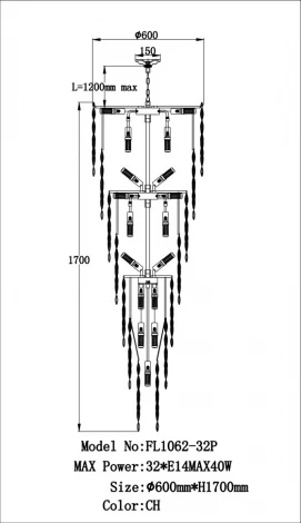 Подвесная люстра каскадная Fluorite The Empress FL1062-32P (220V, хрусталь)