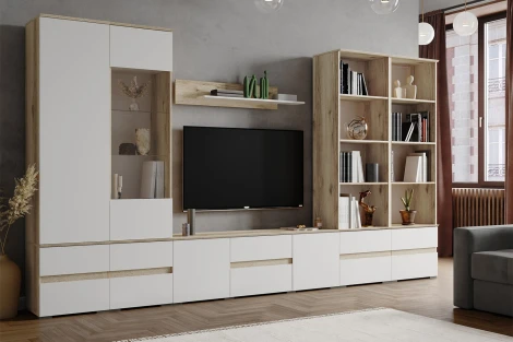 Тумба под телевизор ТЭКС Плейона, Дуб Делано, Белый