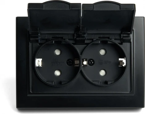 Розетка двойная с заземлением и защитной крышкой (черный) Stekker Эрна 49138