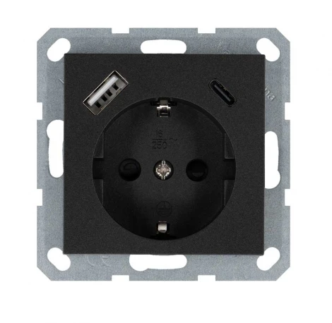 Розетка со шторками с USB Type A+С (антрацит) Jasmart G-Classic G5501USB-25B