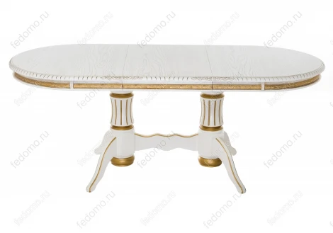 Деревянный стол Woodville Женева молочный с золотой патиной 406085