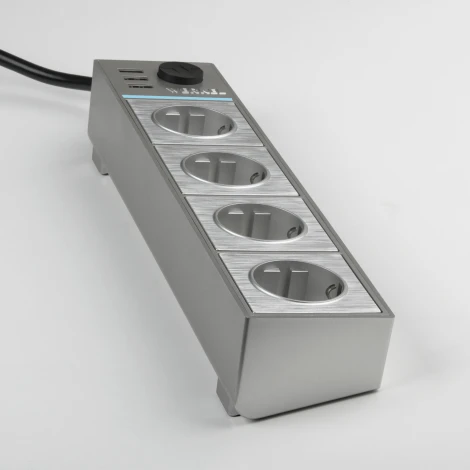 Розеточный блок 4-х местный + 3 USB серебряный/серебряный рифленый W6514945 (a051458)