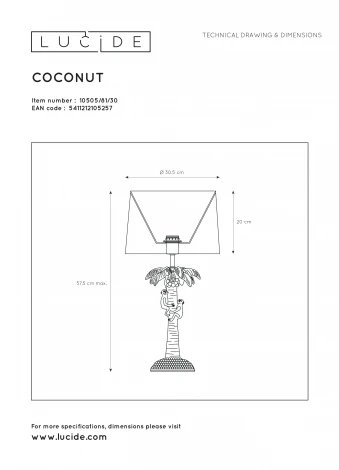 Интерьерная настольная лампа Lucide Extravaganza Coconut 10505/81/30