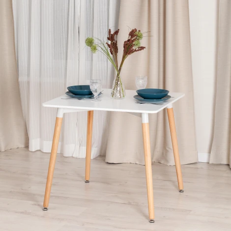 Стол JOHN (mod. T1003) МДФ/дерево, 80 х 75 см , White (Белый) / Natural (натуральный) Tetchair 15173
