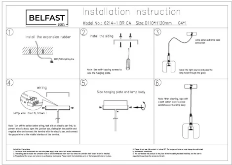 Подвесной светильник Belfast Pansy 6214-1 BR CA (220V, на проводе)