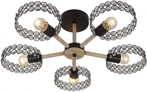 Потолочная люстра на штанге Escada Banjo 679/5P Black 5х60Вт Е27, металл/хрусталь, черный/дерево (220V, круглые)