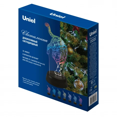 Световая фигура Uniel ULI-M506 RGB/3AA TIGER/BLACK (LED, сенсорный выключатель, животные)