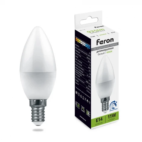 Лампа светодиодная C37 свеча диммируемая 11W 230V E14 4000К Feron LB-771 51056
