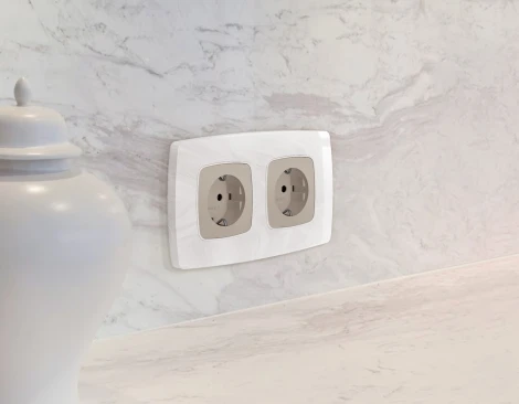 Лицевая панель Ambrella Volt OMEGA (Серо-бежевый матовый) для электрической розетки с/з QUANT OP3660