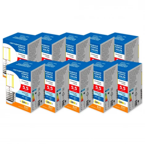 Лампа светодиодная Volpe Optima Филамент LED-G45-5,5W/4000K/E27/CL/SLF Набор из 10штук шар прозрачная белый свет 4000K