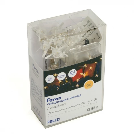 Светодиодная гирлянда линейная Звездочки на проволоке 2700К с питанием от батареек Feron CL589 51445