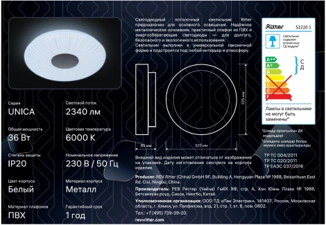 Светильник потолочный светодиодный Ritter Unica 52220 1