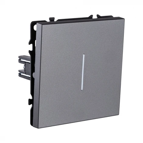 Выключатель 1-клавишный проходной 10А/250В с LED подсветкой, серый Kollinger Eclipse EC-008GY