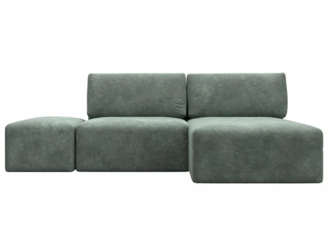 Диван угловой модульный с пуфом Лига-060 НПБ угол универсальный (ЛДСП,Брус,Фанера/Пластик/Велюр/Зеленый) Лига Диванов 129695