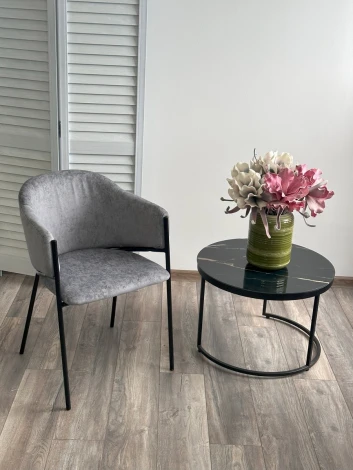 Стул M-City ДИЛЛ, цвет RAIN 17 серый, велюр / черный каркас