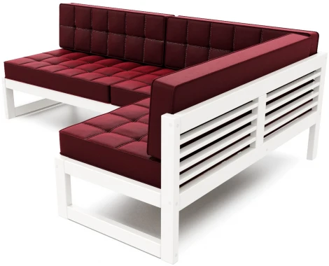 Диван Arsko угловой Сега У белая эмаль велюр бордовый