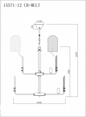 Подвесная люстра большая iLamp Dolce 15571-12 CR+MULT (220V, на цепи)