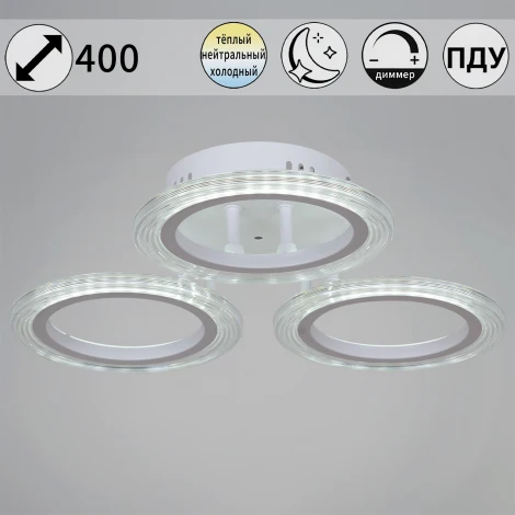 Потолочная люстра светодиодная на штанге с пультом Reluce 09812-3.3-03A WH (ночной режим, 220V, кольцо)