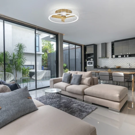 Потолочный светильник светодиодный диммируемый с вентилятором с пультом управлением смартфоном регулировкой цветовой температуры Mantra Nature 7809 (регулировка яркости, 220V, умный дом - Алекса, вертолет)