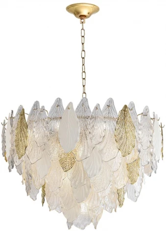 Подвесная люстра Odeon Light Lace 5052/21 золото/белый/прозрачный/металл/стекло/фарфор/металл E14 21*40W (220V, на цепи, лепестки)