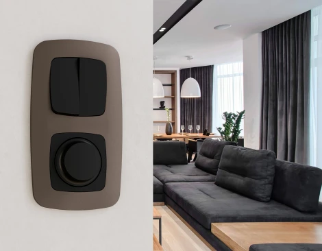 Комплект механизма двухклавишного перекрестного выключателя встраиваемый (черный матовый) Ambrella Volt QUANT MO803030